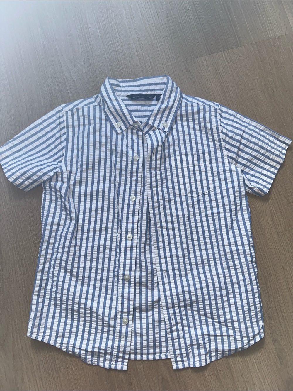 Janie and Jack Blue and White Striped Short Sleeve Button-Up Shirt